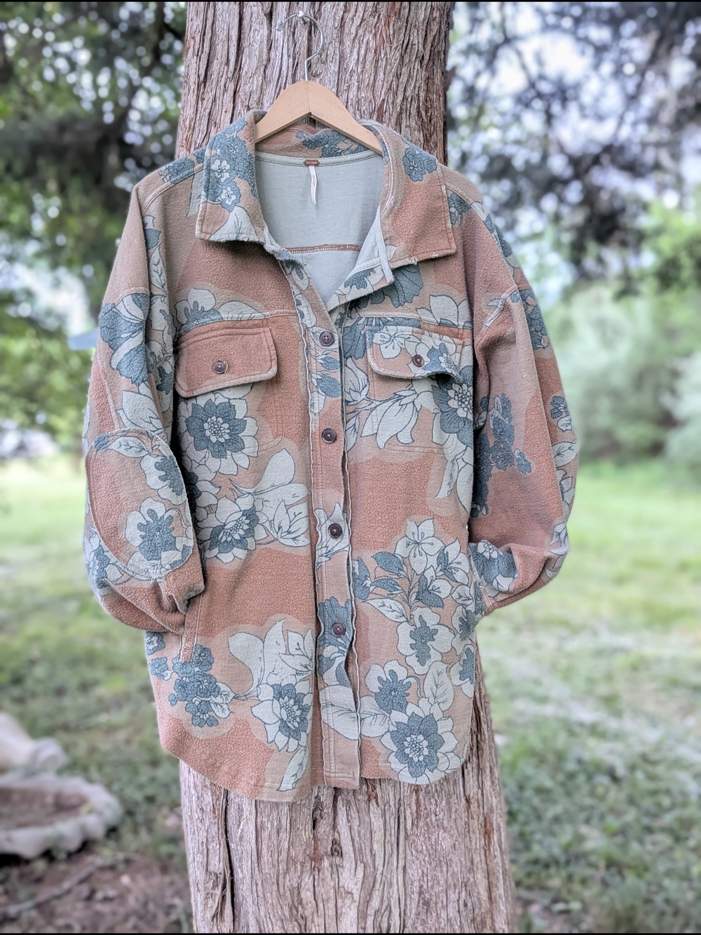 Free People Women's Shacket Floral Cotton Size Large Oversized